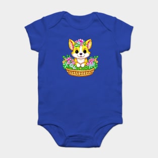 Spring Easter Cute Dog in Flowers Baby Bodysuit